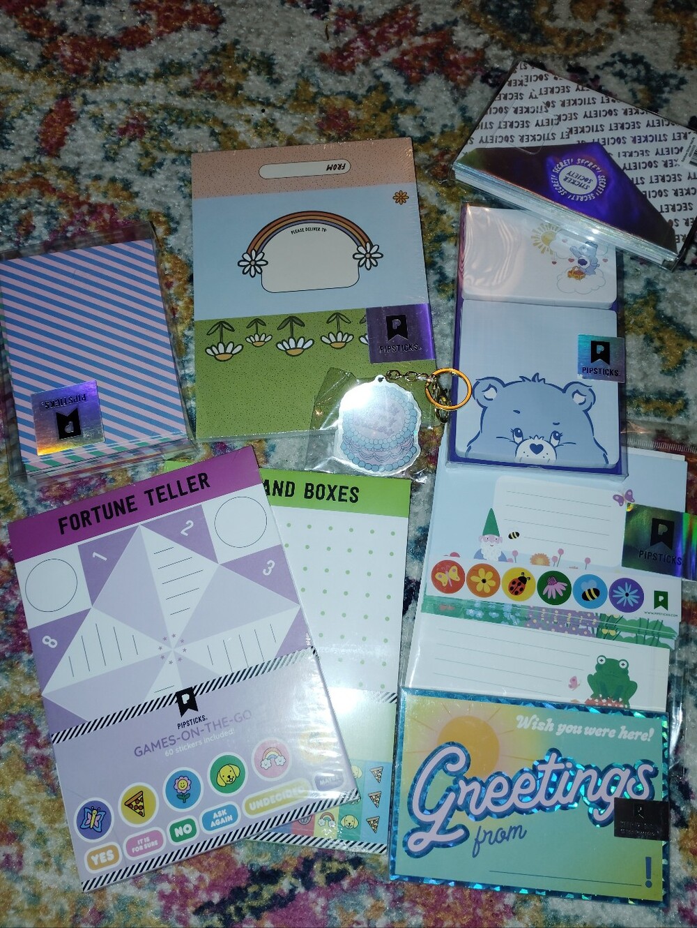 Large Lot Pipsticks Stationery & Notepads Care Bears Game Pads Keychain Etc 🆕